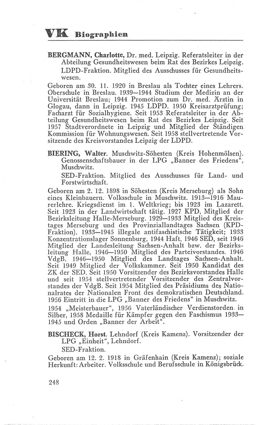 Handbuch der Volkskammer (VK) der Deutschen Demokratischen Republik (DDR), 3. Wahlperiode 1958-1963, Seite 248 (Hdb. VK. DDR 3. WP. 1958-1963, S. 248)