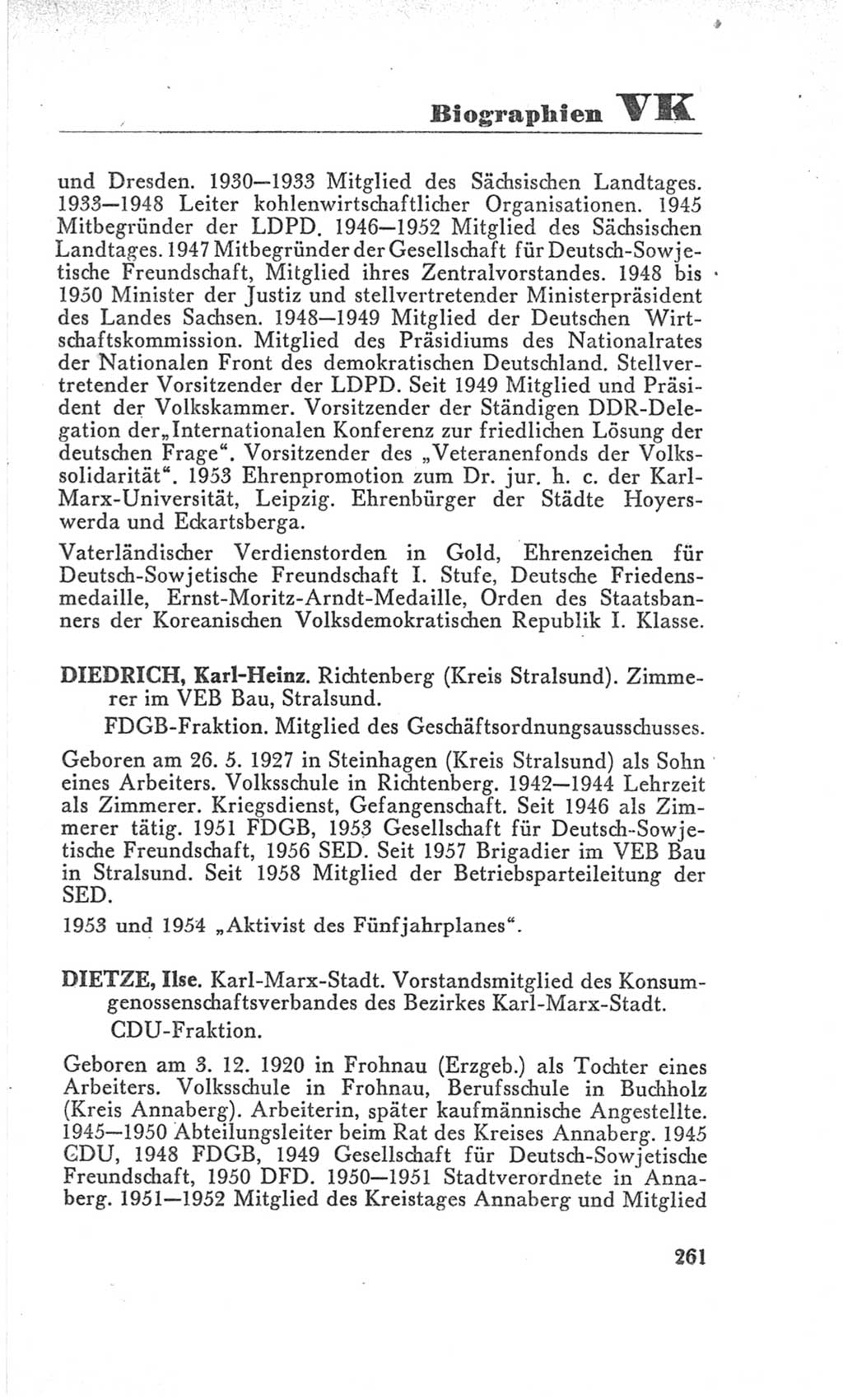 Handbuch der Volkskammer (VK) der Deutschen Demokratischen Republik (DDR), 3. Wahlperiode 1958-1963, Seite 261 (Hdb. VK. DDR 3. WP. 1958-1963, S. 261)