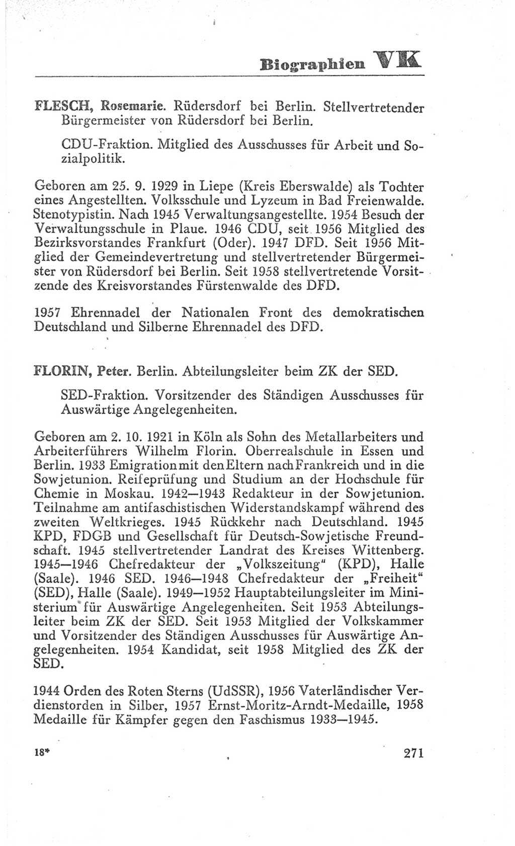 Handbuch der Volkskammer (VK) der Deutschen Demokratischen Republik (DDR), 3. Wahlperiode 1958-1963, Seite 271 (Hdb. VK. DDR 3. WP. 1958-1963, S. 271)