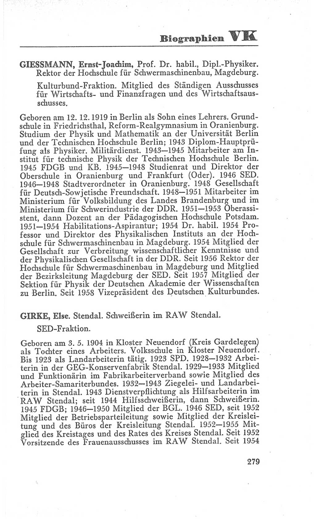 Handbuch der Volkskammer (VK) der Deutschen Demokratischen Republik (DDR), 3. Wahlperiode 1958-1963, Seite 279 (Hdb. VK. DDR 3. WP. 1958-1963, S. 279)