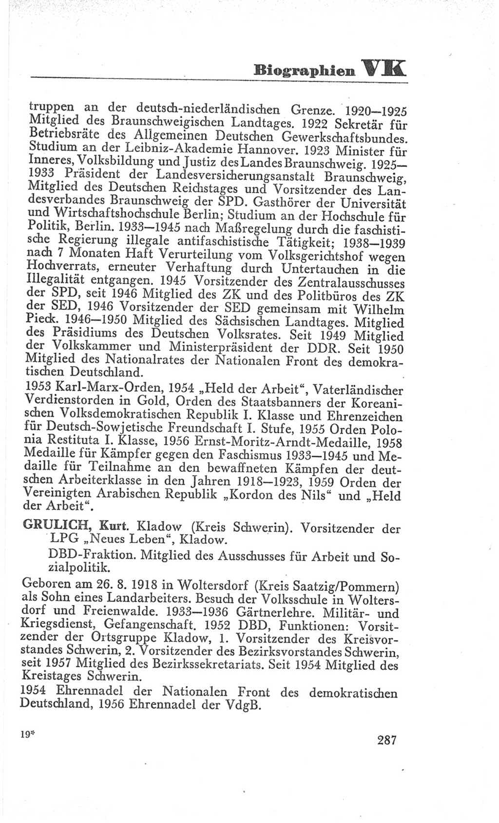 Handbuch der Volkskammer (VK) der Deutschen Demokratischen Republik (DDR), 3. Wahlperiode 1958-1963, Seite 287 (Hdb. VK. DDR 3. WP. 1958-1963, S. 287)