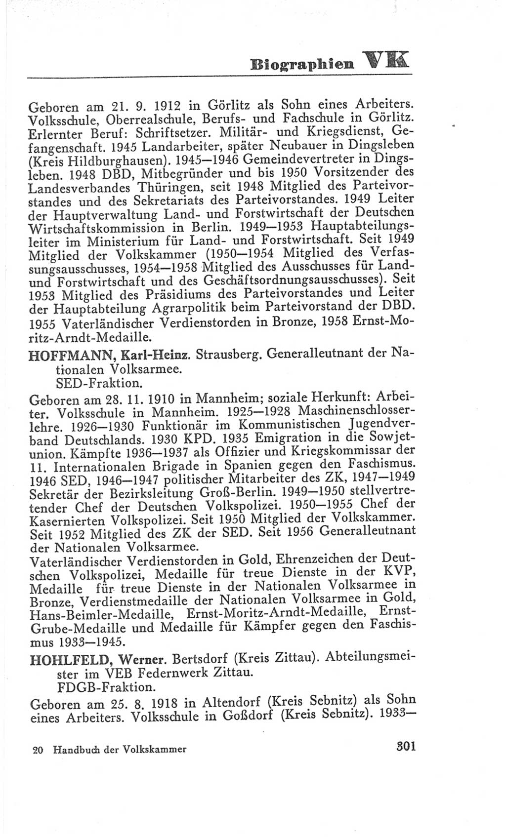 Handbuch der Volkskammer (VK) der Deutschen Demokratischen Republik (DDR), 3. Wahlperiode 1958-1963, Seite 301 (Hdb. VK. DDR 3. WP. 1958-1963, S. 301)