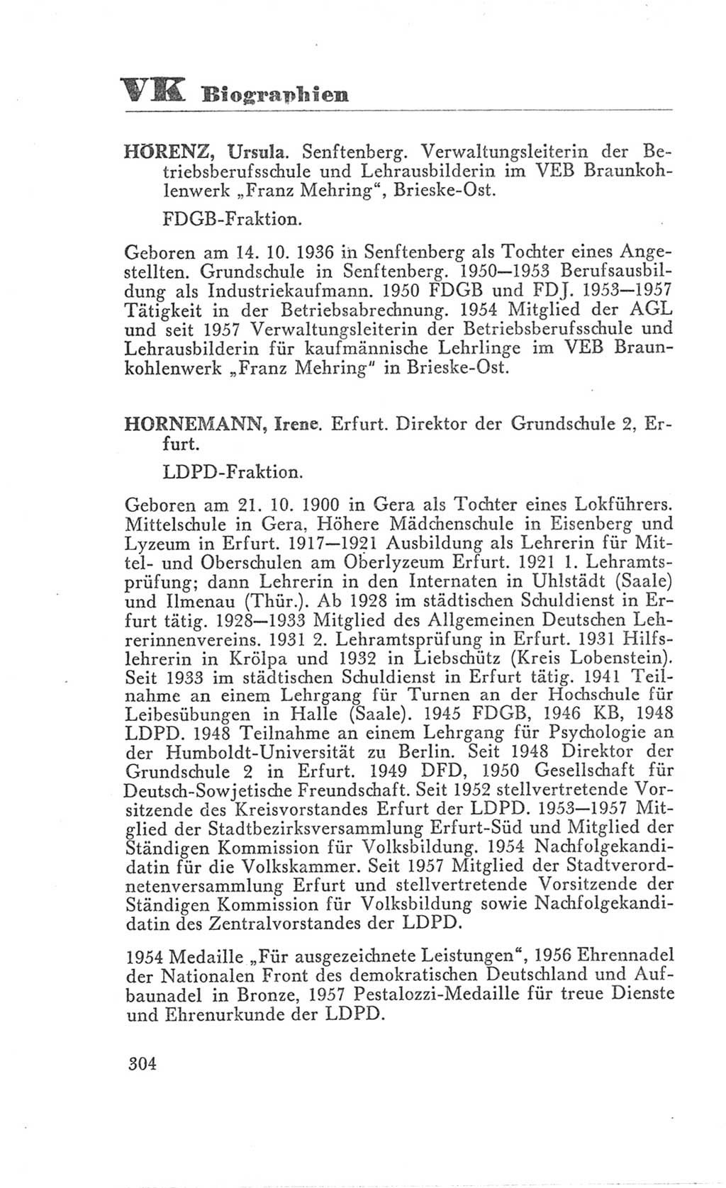 Handbuch der Volkskammer (VK) der Deutschen Demokratischen Republik (DDR), 3. Wahlperiode 1958-1963, Seite 304 (Hdb. VK. DDR 3. WP. 1958-1963, S. 304)