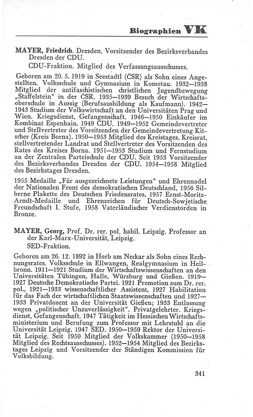 Handbuch der Volkskammer (VK) der Deutschen Demokratischen Republik (DDR), 3. Wahlperiode 1958-1963, Seite 341 (Hdb. VK. DDR 3. WP. 1958-1963, S. 341)