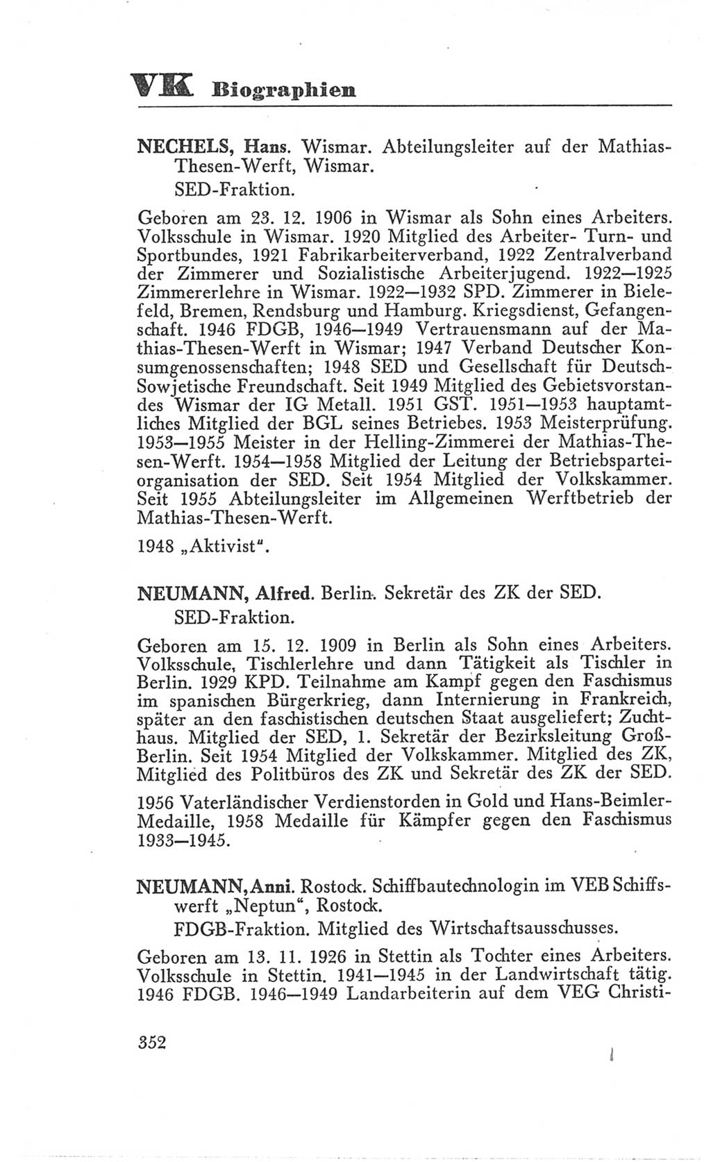 Handbuch der Volkskammer (VK) der Deutschen Demokratischen Republik (DDR), 3. Wahlperiode 1958-1963, Seite 352 (Hdb. VK. DDR 3. WP. 1958-1963, S. 352)