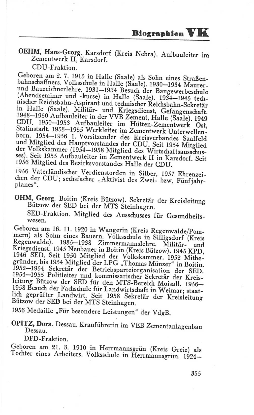 Handbuch der Volkskammer (VK) der Deutschen Demokratischen Republik (DDR), 3. Wahlperiode 1958-1963, Seite 355 (Hdb. VK. DDR 3. WP. 1958-1963, S. 355)