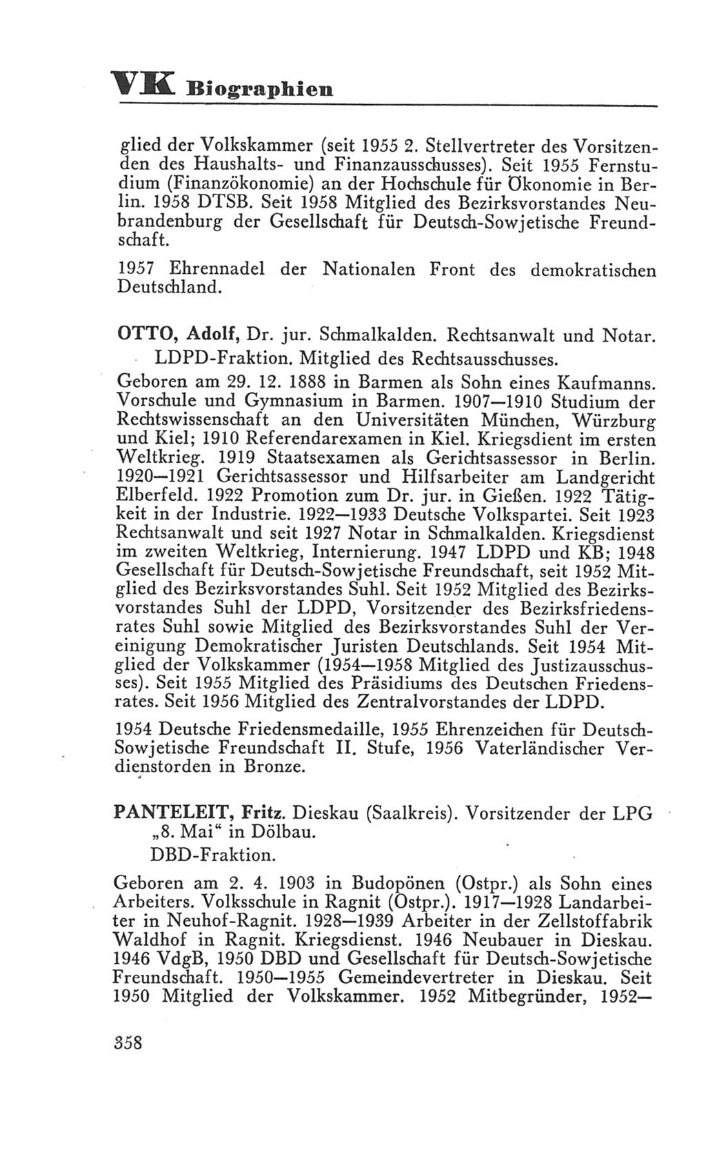 Handbuch der Volkskammer (VK) der Deutschen Demokratischen Republik (DDR), 3. Wahlperiode 1958-1963, Seite 358 (Hdb. VK. DDR 3. WP. 1958-1963, S. 358)