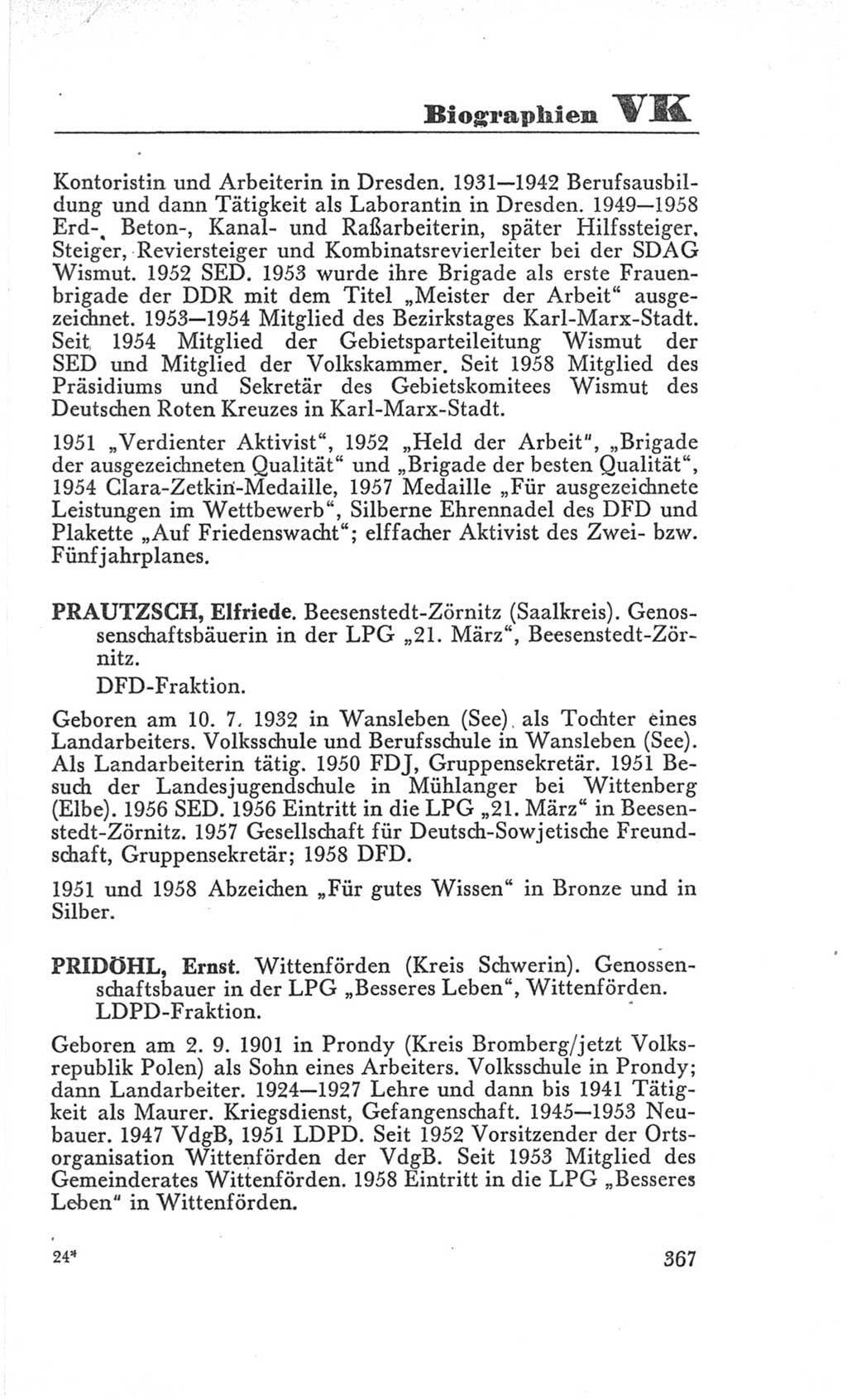 Handbuch der Volkskammer (VK) der Deutschen Demokratischen Republik (DDR), 3. Wahlperiode 1958-1963, Seite 367 (Hdb. VK. DDR 3. WP. 1958-1963, S. 367)