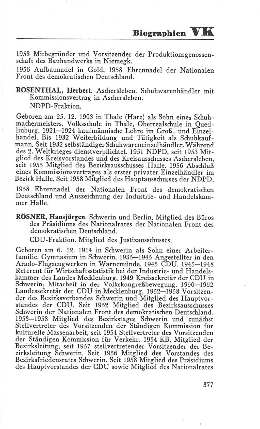 Handbuch der Volkskammer (VK) der Deutschen Demokratischen Republik (DDR), 3. Wahlperiode 1958-1963, Seite 377 (Hdb. VK. DDR 3. WP. 1958-1963, S. 377)