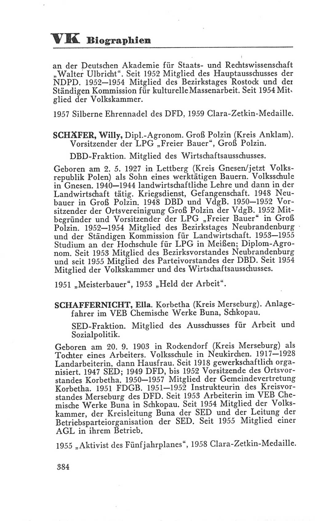 Handbuch der Volkskammer (VK) der Deutschen Demokratischen Republik (DDR), 3. Wahlperiode 1958-1963, Seite 384 (Hdb. VK. DDR 3. WP. 1958-1963, S. 384)