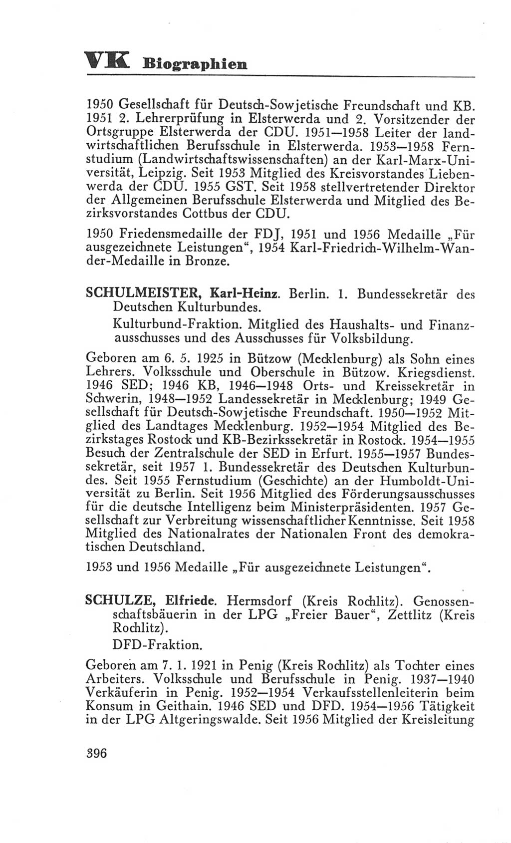 Handbuch der Volkskammer (VK) der Deutschen Demokratischen Republik (DDR), 3. Wahlperiode 1958-1963, Seite 396 (Hdb. VK. DDR 3. WP. 1958-1963, S. 396)