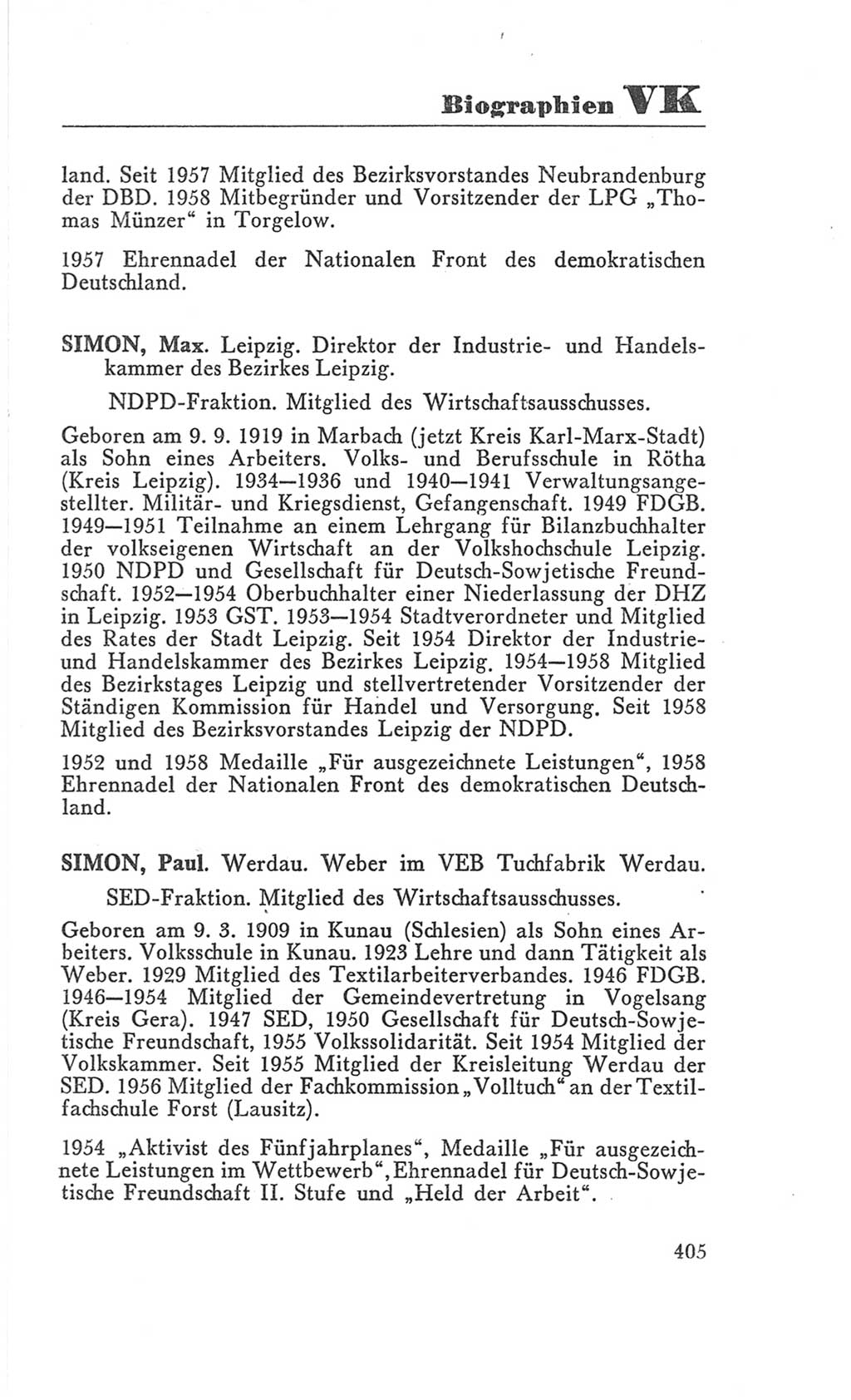 Handbuch der Volkskammer (VK) der Deutschen Demokratischen Republik (DDR), 3. Wahlperiode 1958-1963, Seite 405 (Hdb. VK. DDR 3. WP. 1958-1963, S. 405)