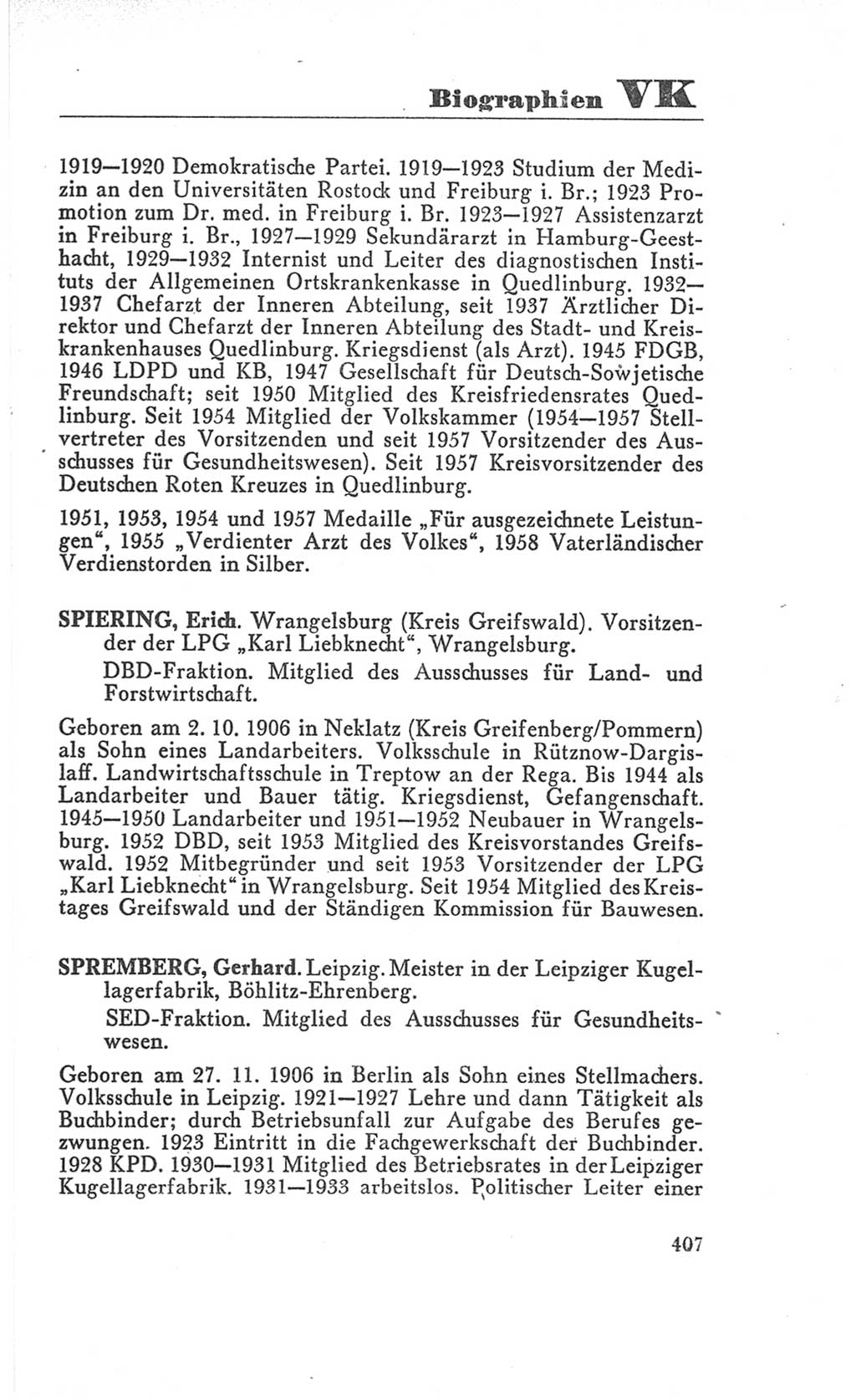 Handbuch der Volkskammer (VK) der Deutschen Demokratischen Republik (DDR), 3. Wahlperiode 1958-1963, Seite 407 (Hdb. VK. DDR 3. WP. 1958-1963, S. 407)