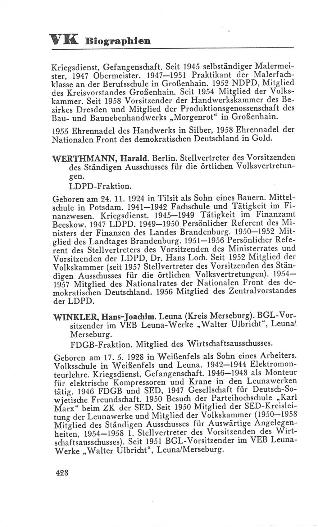 Handbuch der Volkskammer (VK) der Deutschen Demokratischen Republik (DDR), 3. Wahlperiode 1958-1963, Seite 428 (Hdb. VK. DDR 3. WP. 1958-1963, S. 428)