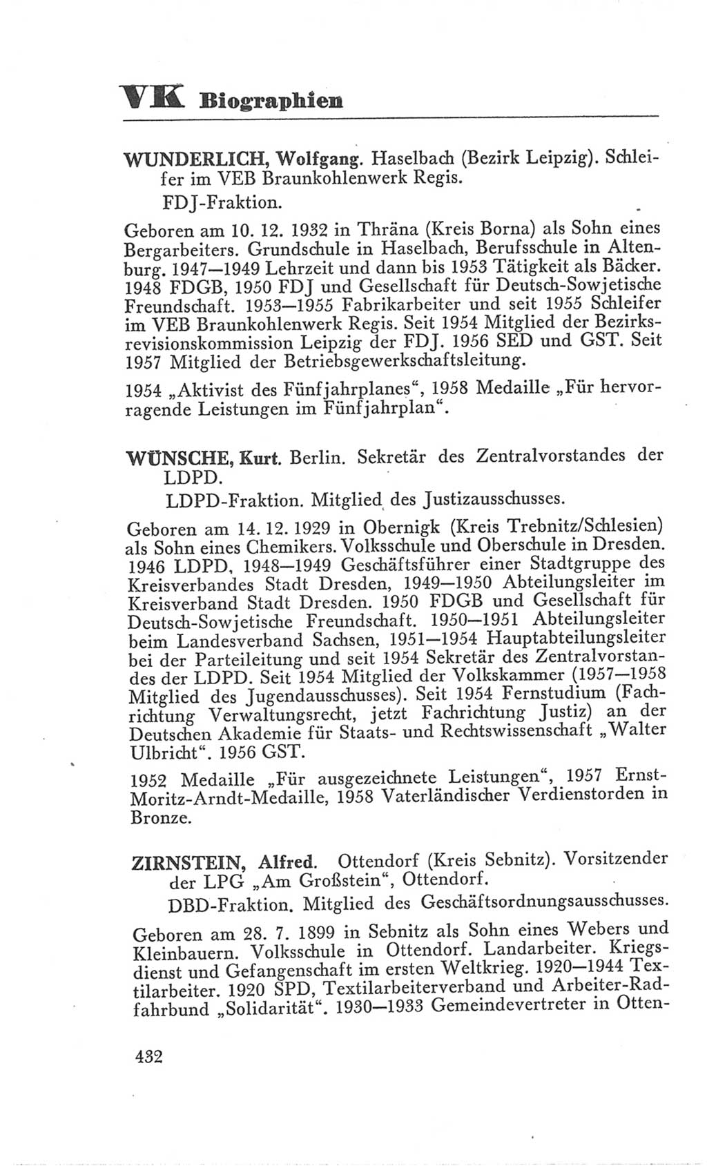 Handbuch der Volkskammer (VK) der Deutschen Demokratischen Republik (DDR), 3. Wahlperiode 1958-1963, Seite 432 (Hdb. VK. DDR 3. WP. 1958-1963, S. 432)