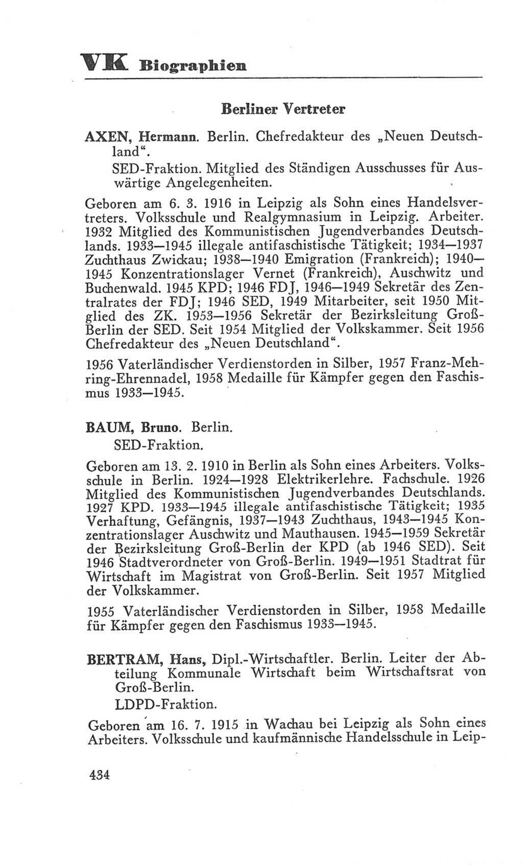 Handbuch der Volkskammer (VK) der Deutschen Demokratischen Republik (DDR), 3. Wahlperiode 1958-1963, Seite 434 (Hdb. VK. DDR 3. WP. 1958-1963, S. 434)