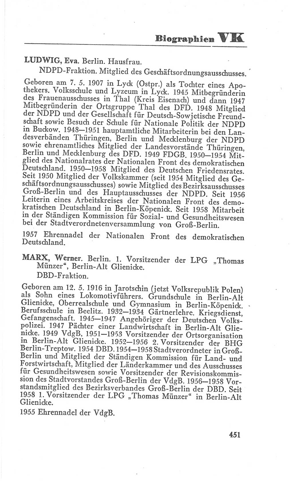 Handbuch der Volkskammer (VK) der Deutschen Demokratischen Republik (DDR), 3. Wahlperiode 1958-1963, Seite 451 (Hdb. VK. DDR 3. WP. 1958-1963, S. 451)