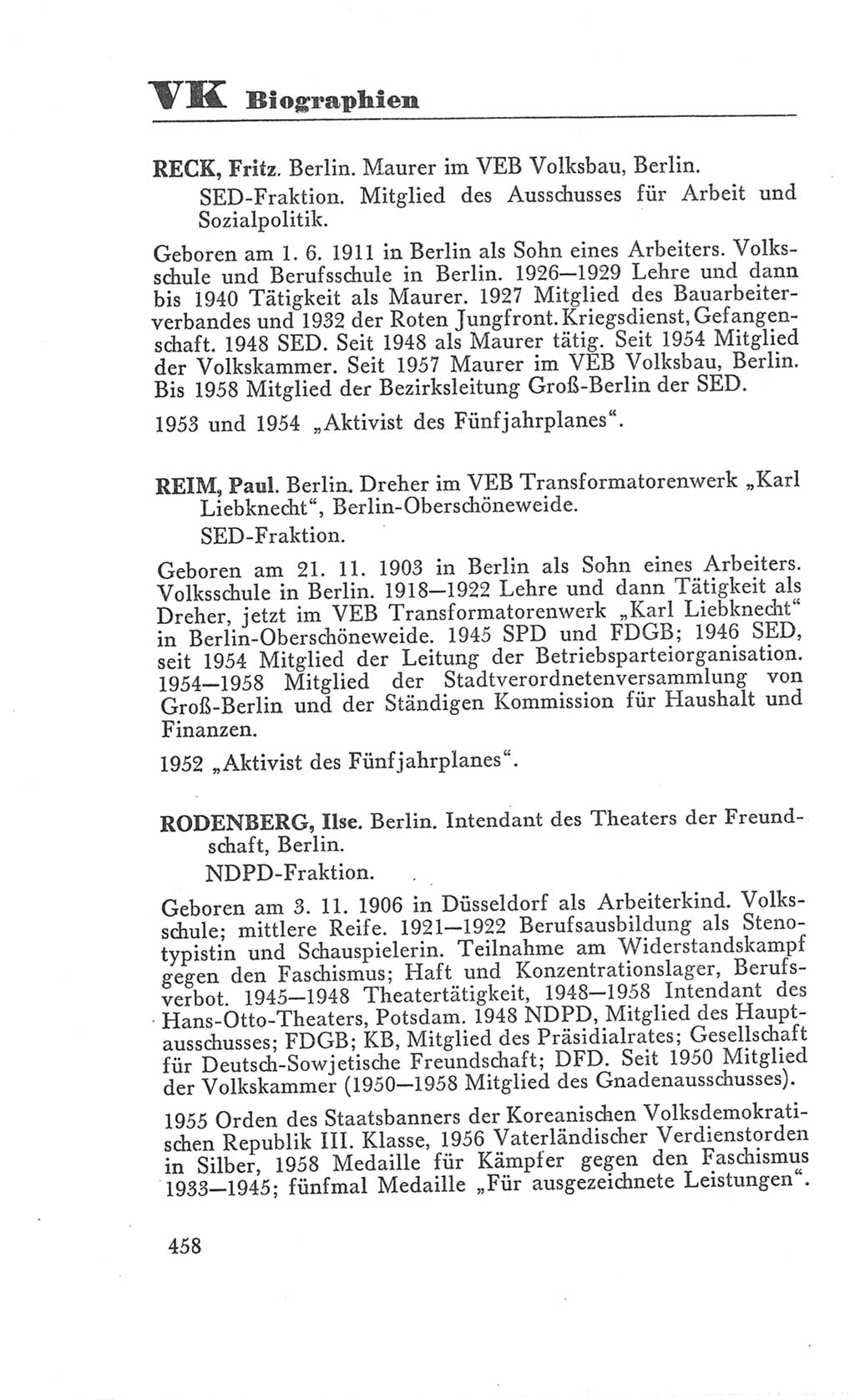 Handbuch der Volkskammer (VK) der Deutschen Demokratischen Republik (DDR), 3. Wahlperiode 1958-1963, Seite 458 (Hdb. VK. DDR 3. WP. 1958-1963, S. 458)