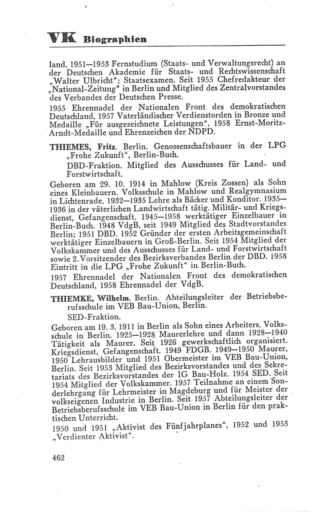 Handbuch der Volkskammer (VK) der Deutschen Demokratischen Republik (DDR), 3. Wahlperiode 1958-1963, Seite 462 (Hdb. VK. DDR 3. WP. 1958-1963, S. 462)