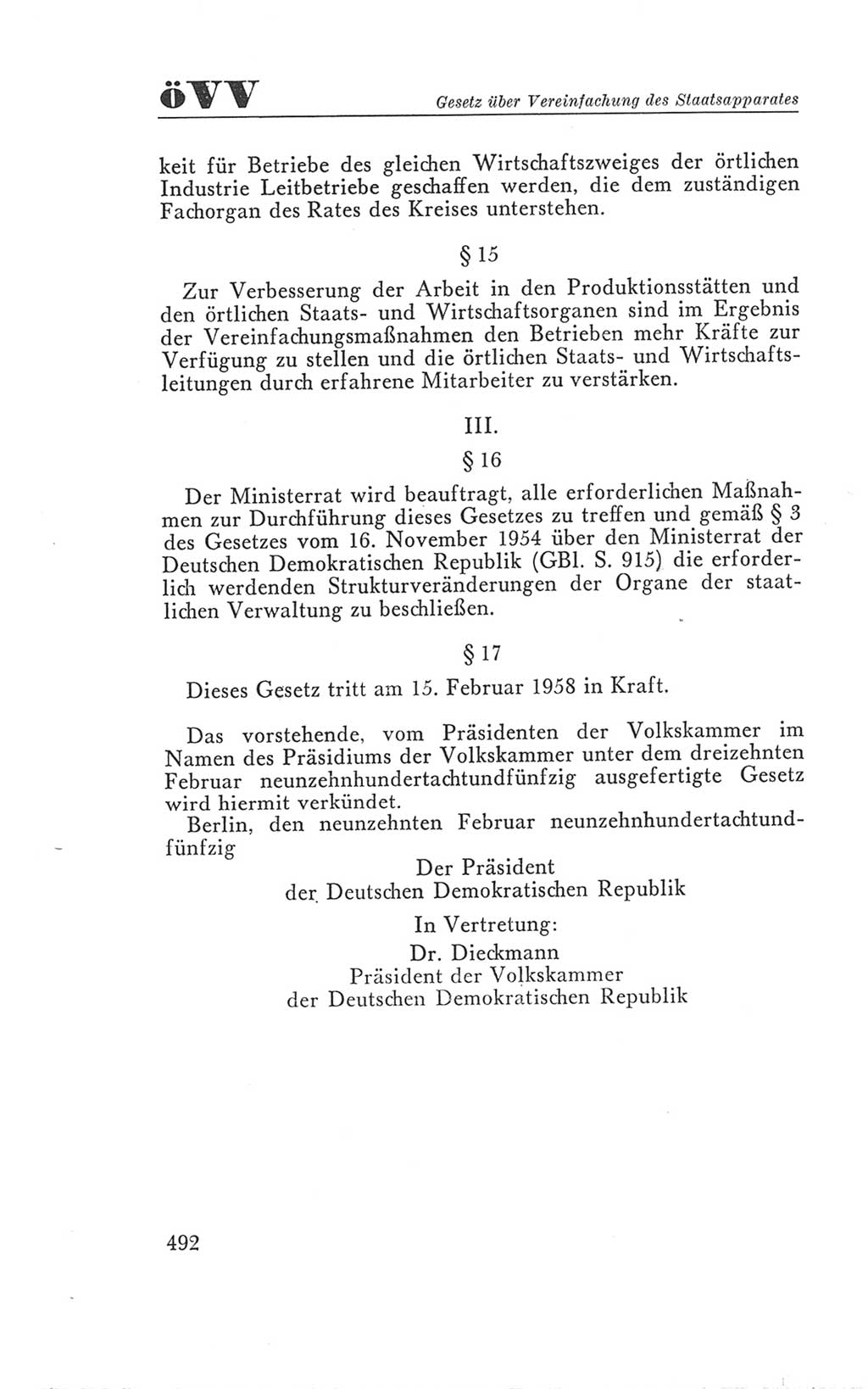 Handbuch der Volkskammer (VK) der Deutschen Demokratischen Republik (DDR), 3. Wahlperiode 1958-1963, Seite 492 (Hdb. VK. DDR 3. WP. 1958-1963, S. 492)