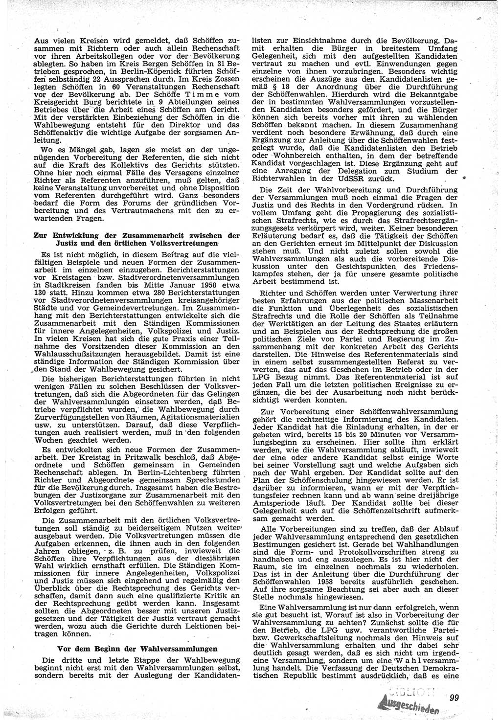 Neue Justiz (NJ), Zeitschrift für Recht und Rechtswissenschaft [Deutsche Demokratische Republik (DDR)], 12. Jahrgang 1958, Seite 99 (NJ DDR 1958, S. 99)