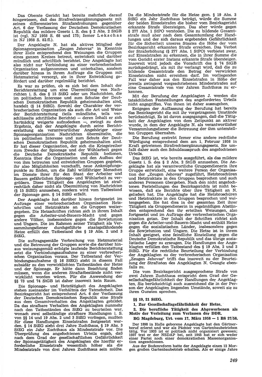 Neue Justiz (NJ), Zeitschrift für Recht und Rechtswissenschaft [Deutsche Demokratische Republik (DDR)], 12. Jahrgang 1958, Seite 249 (NJ DDR 1958, S. 249)