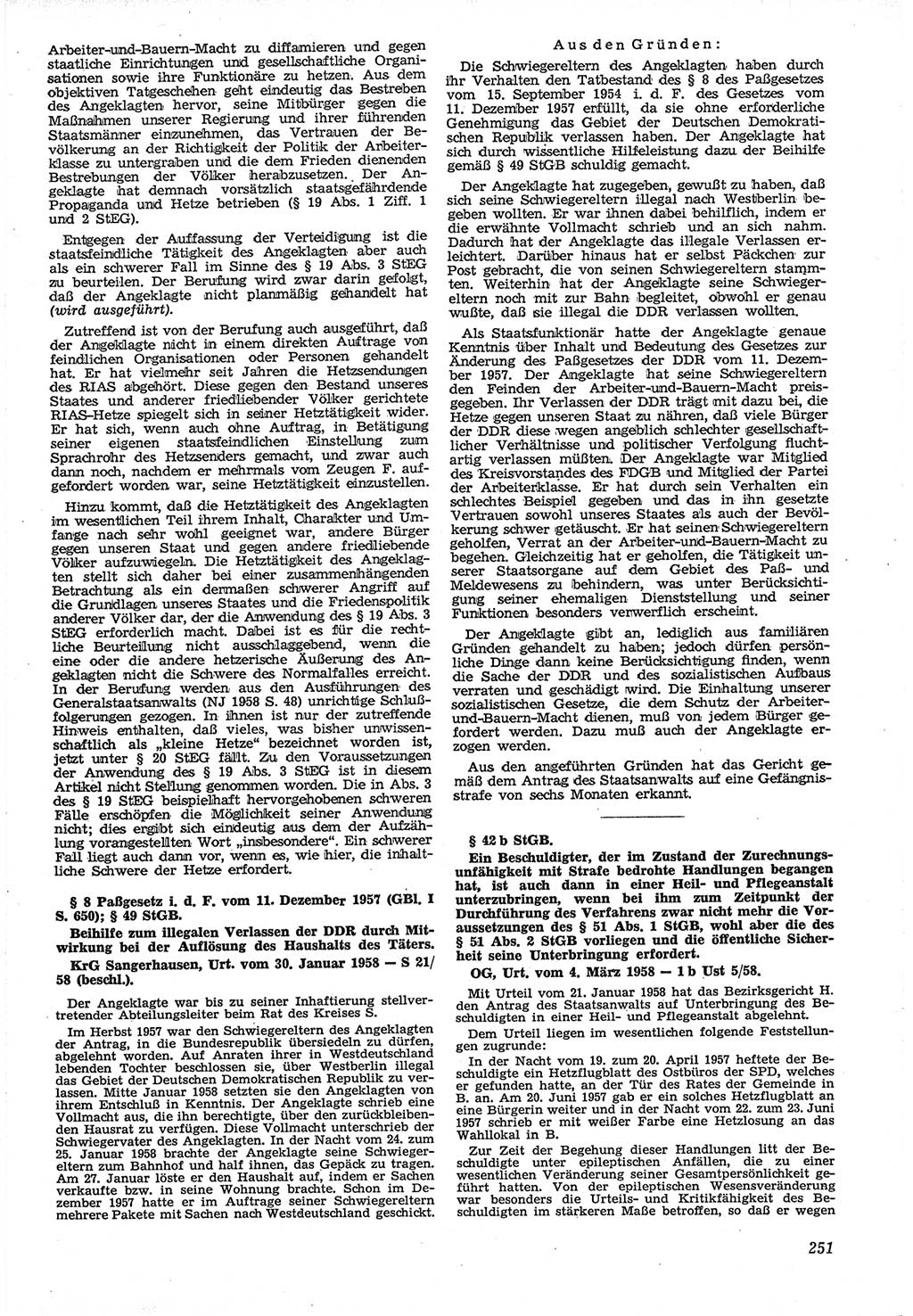 Neue Justiz (NJ), Zeitschrift für Recht und Rechtswissenschaft [Deutsche Demokratische Republik (DDR)], 12. Jahrgang 1958, Seite 251 (NJ DDR 1958, S. 251)