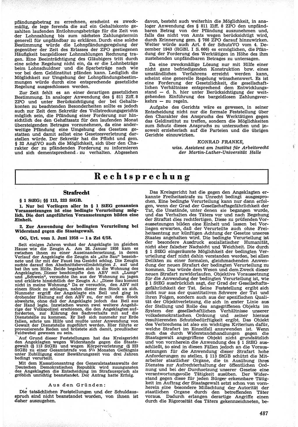 Neue Justiz (NJ), Zeitschrift für Recht und Rechtswissenschaft [Deutsche Demokratische Republik (DDR)], 12. Jahrgang 1958, Seite 487 (NJ DDR 1958, S. 487)