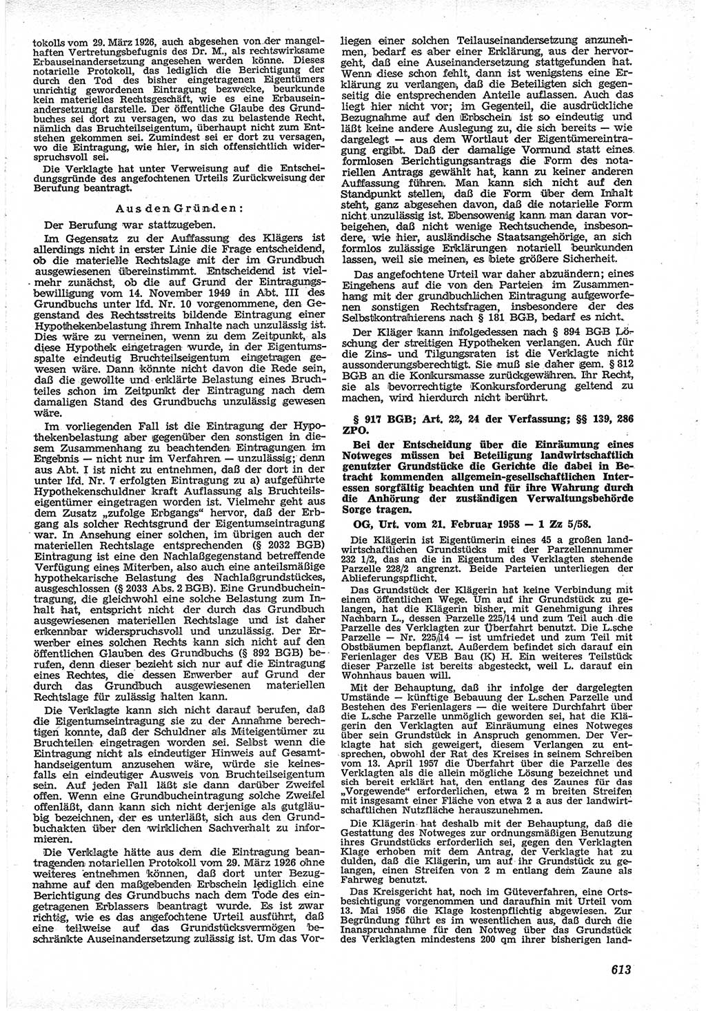 Neue Justiz (NJ), Zeitschrift für Recht und Rechtswissenschaft [Deutsche Demokratische Republik (DDR)], 12. Jahrgang 1958, Seite 613 (NJ DDR 1958, S. 613)
