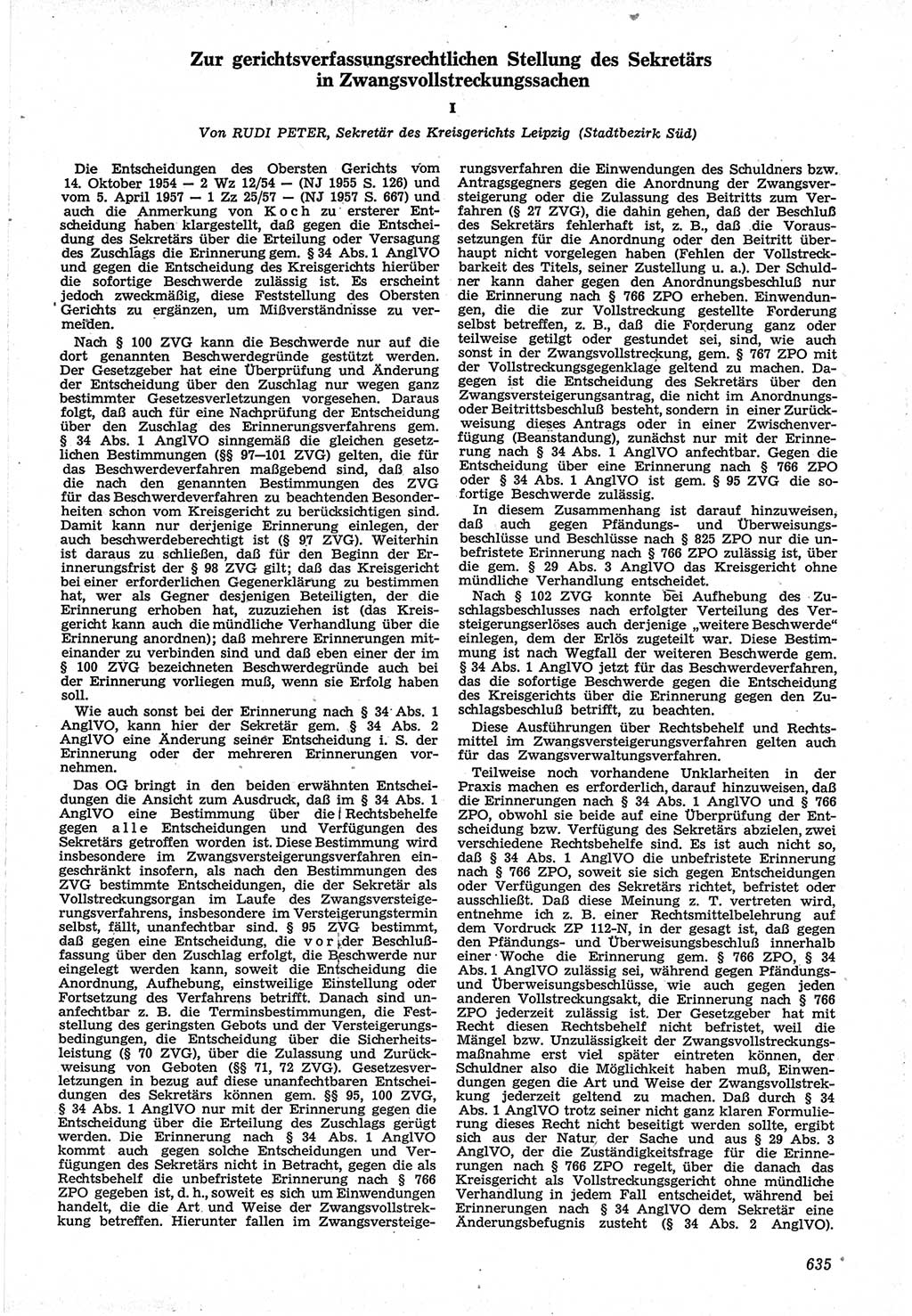 Neue Justiz (NJ), Zeitschrift für Recht und Rechtswissenschaft [Deutsche Demokratische Republik (DDR)], 12. Jahrgang 1958, Seite 635 (NJ DDR 1958, S. 635)