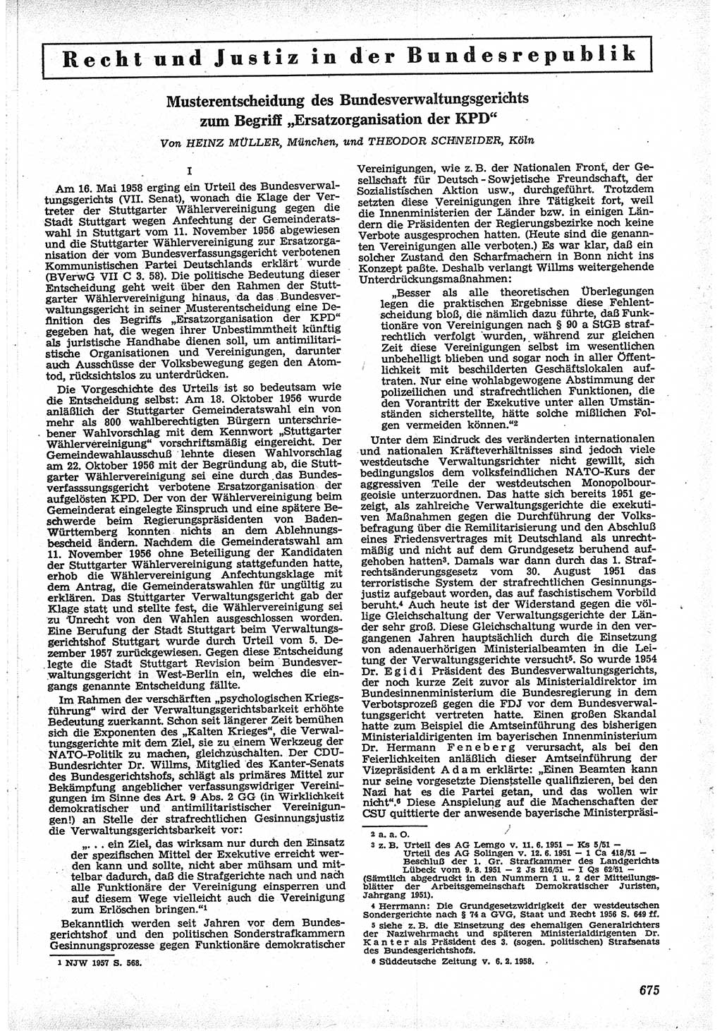 Neue Justiz (NJ), Zeitschrift für Recht und Rechtswissenschaft [Deutsche Demokratische Republik (DDR)], 12. Jahrgang 1958, Seite 675 (NJ DDR 1958, S. 675)