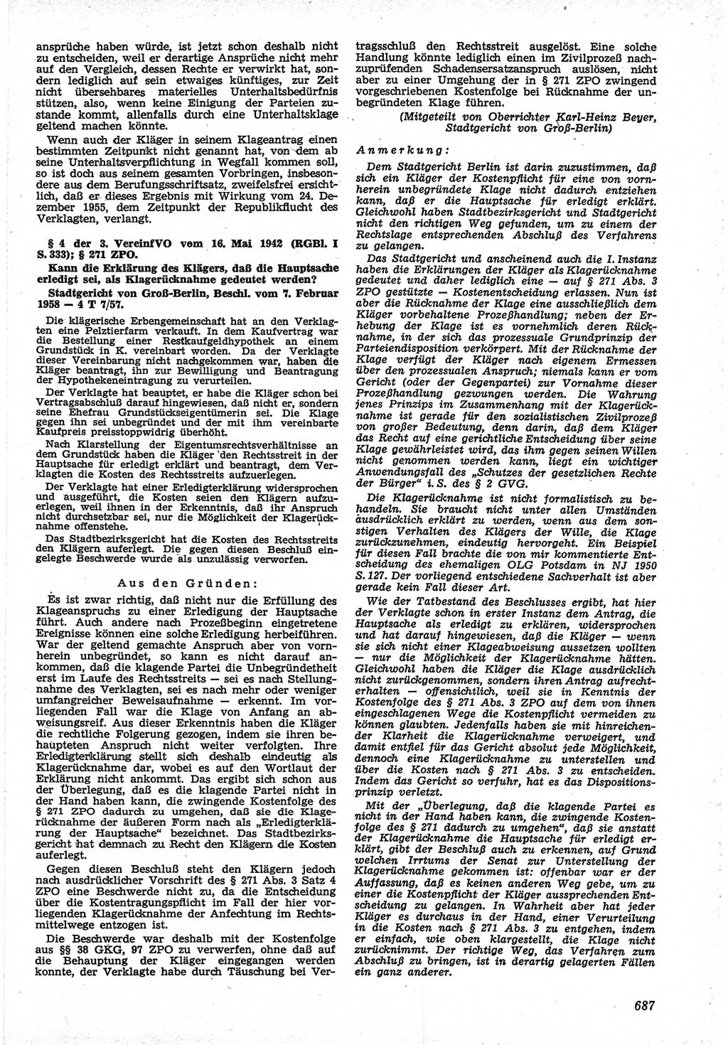Neue Justiz (NJ), Zeitschrift für Recht und Rechtswissenschaft [Deutsche Demokratische Republik (DDR)], 12. Jahrgang 1958, Seite 687 (NJ DDR 1958, S. 687)