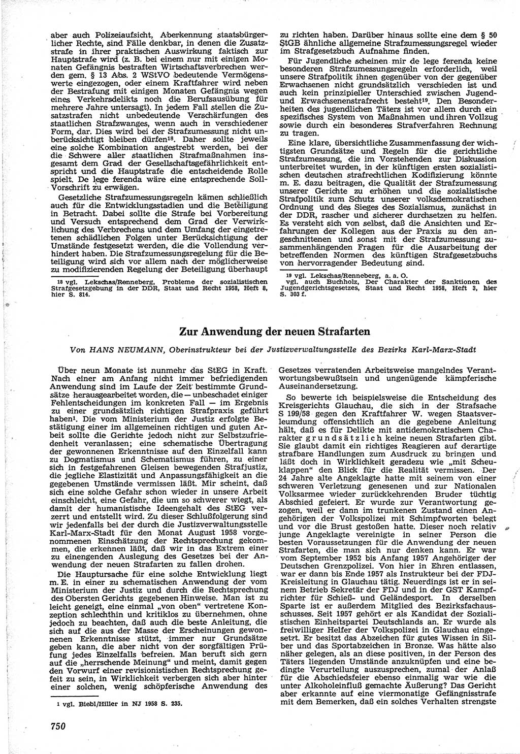 Neue Justiz (NJ), Zeitschrift für Recht und Rechtswissenschaft [Deutsche Demokratische Republik (DDR)], 12. Jahrgang 1958, Seite 750 (NJ DDR 1958, S. 750)