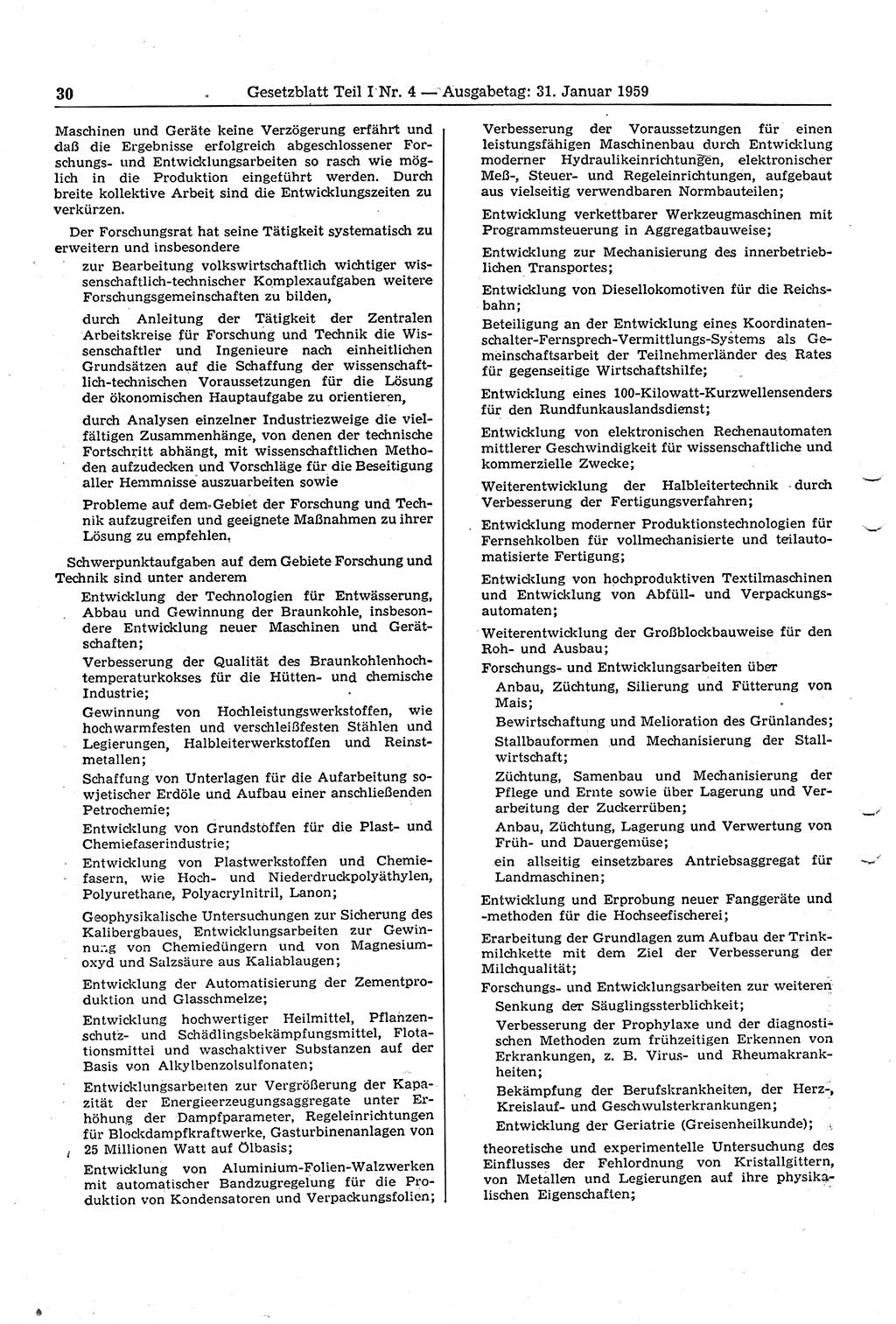 Gesetzblatt (GBl.) der Deutschen Demokratischen Republik (DDR) Teil Ⅰ 1959, Seite 30 (GBl. DDR Ⅰ 1959, S. 30)