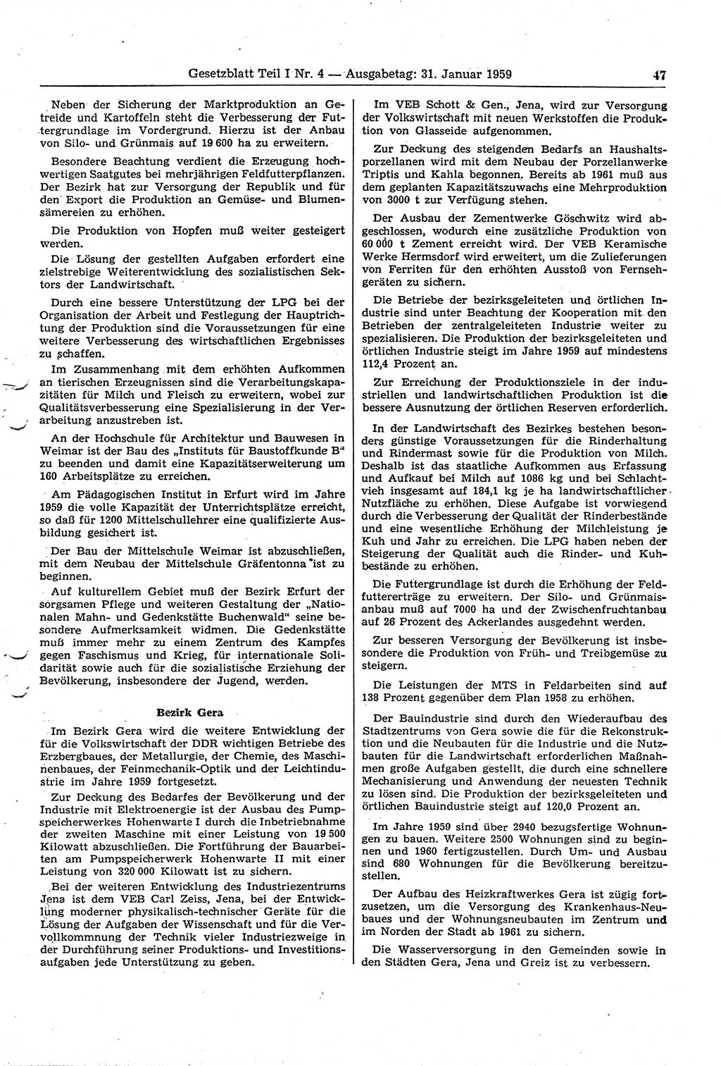 Gesetzblatt (GBl.) der Deutschen Demokratischen Republik (DDR) Teil Ⅰ 1959, Seite 47 (GBl. DDR Ⅰ 1959, S. 47)