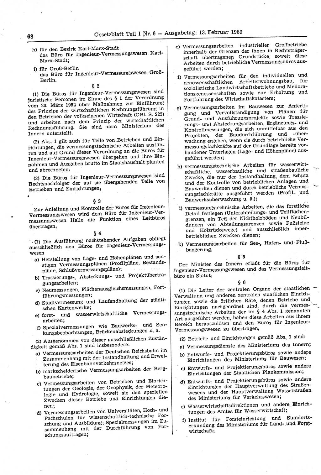 Gesetzblatt (GBl.) der Deutschen Demokratischen Republik (DDR) Teil Ⅰ 1959, Seite 68 (GBl. DDR Ⅰ 1959, S. 68)
