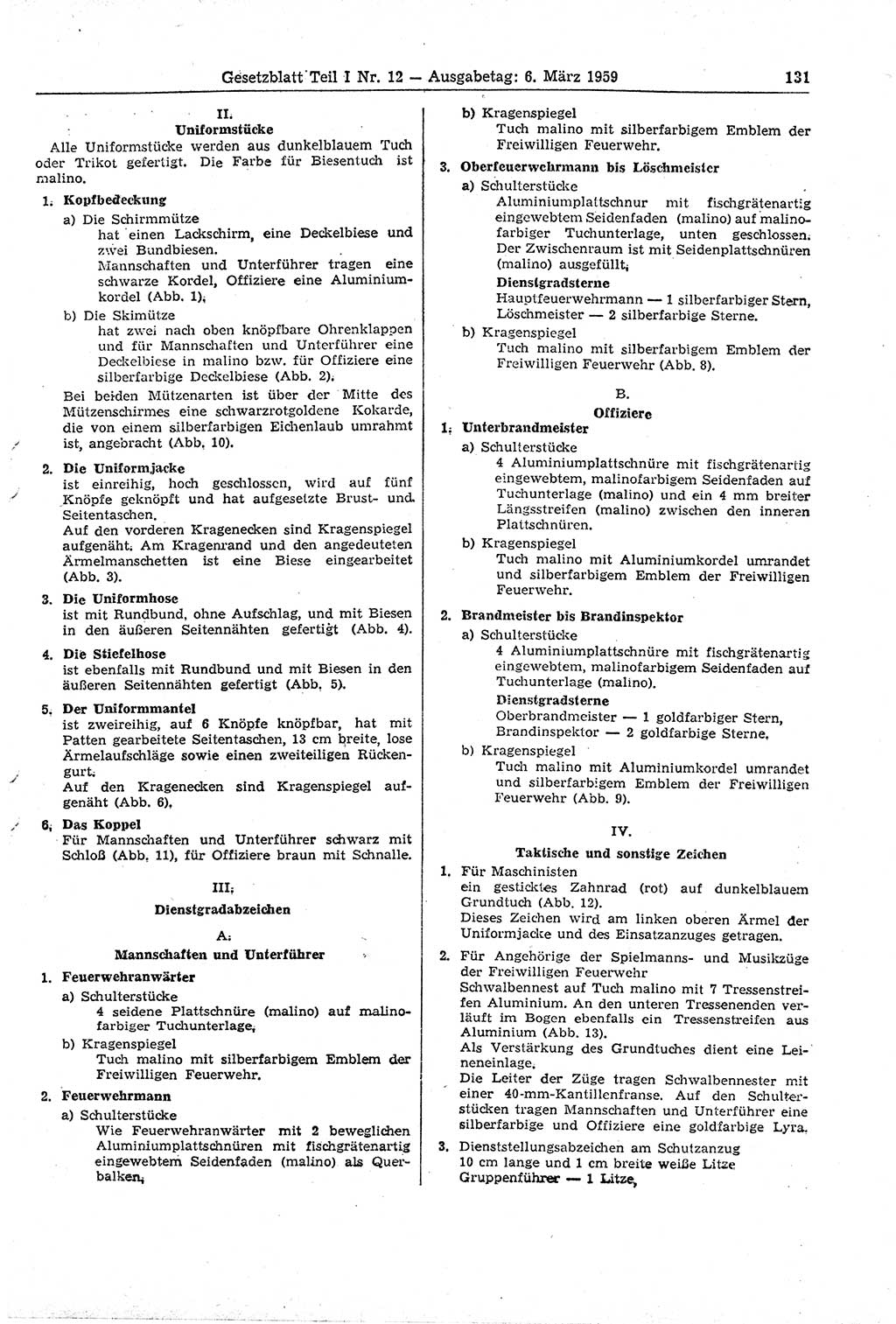 Gesetzblatt (GBl.) der Deutschen Demokratischen Republik (DDR) Teil Ⅰ 1959, Seite 131 (GBl. DDR Ⅰ 1959, S. 131)