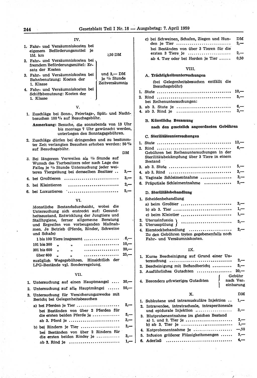 Gesetzblatt (GBl.) der Deutschen Demokratischen Republik (DDR) Teil Ⅰ 1959, Seite 244 (GBl. DDR Ⅰ 1959, S. 244)