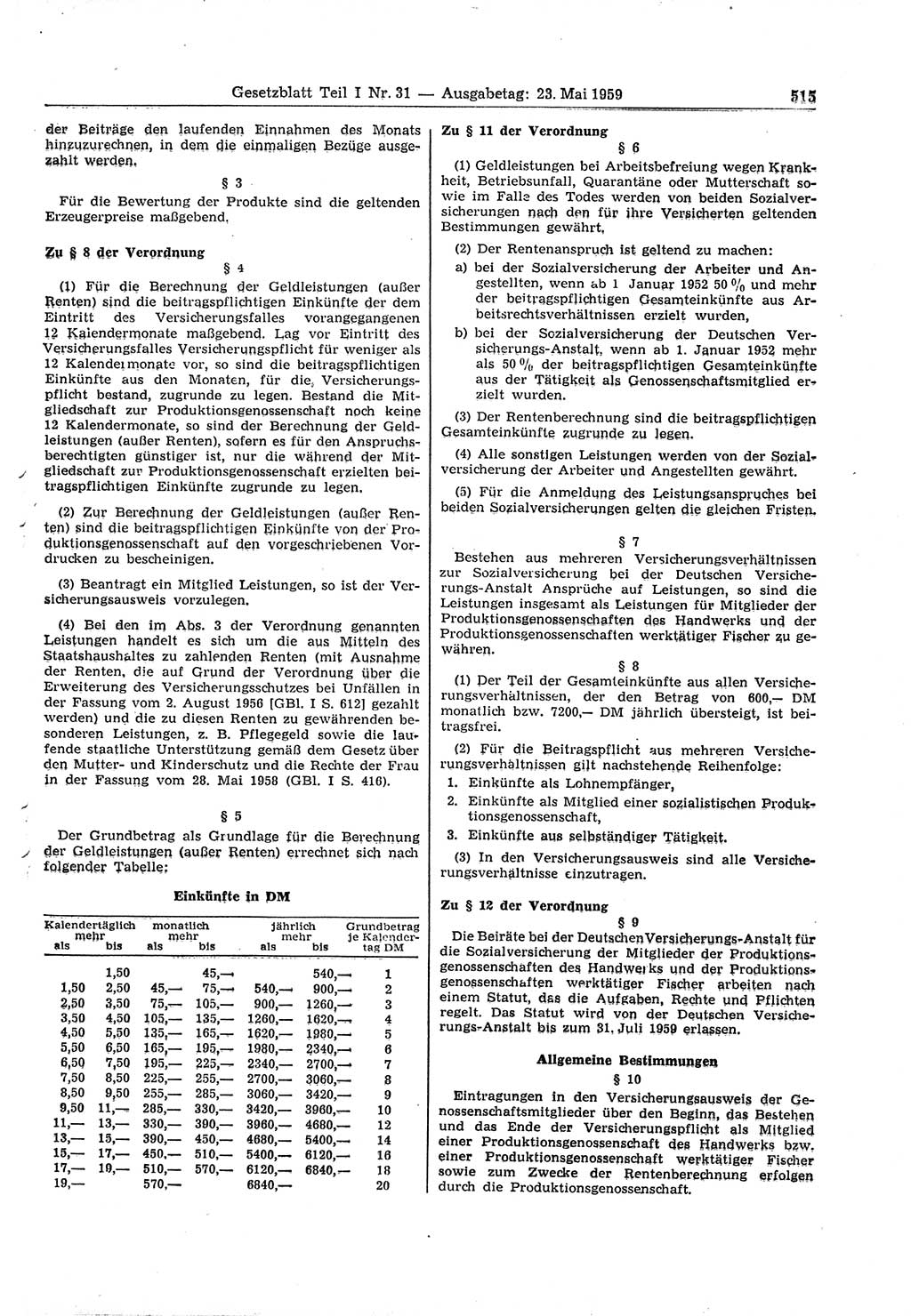 Gesetzblatt (GBl.) der Deutschen Demokratischen Republik (DDR) Teil Ⅰ 1959, Seite 515 (GBl. DDR Ⅰ 1959, S. 515)