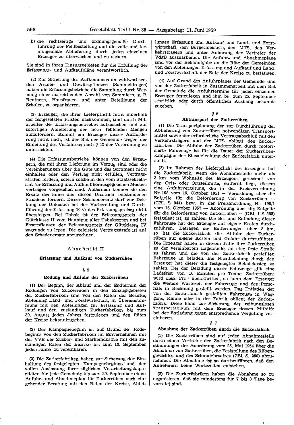 Gesetzblatt (GBl.) der Deutschen Demokratischen Republik (DDR) Teil Ⅰ 1959, Seite 568 (GBl. DDR Ⅰ 1959, S. 568)