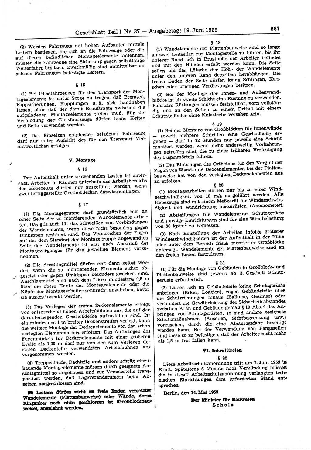 Gesetzblatt (GBl.) der Deutschen Demokratischen Republik (DDR) Teil Ⅰ 1959, Seite 587 (GBl. DDR Ⅰ 1959, S. 587)