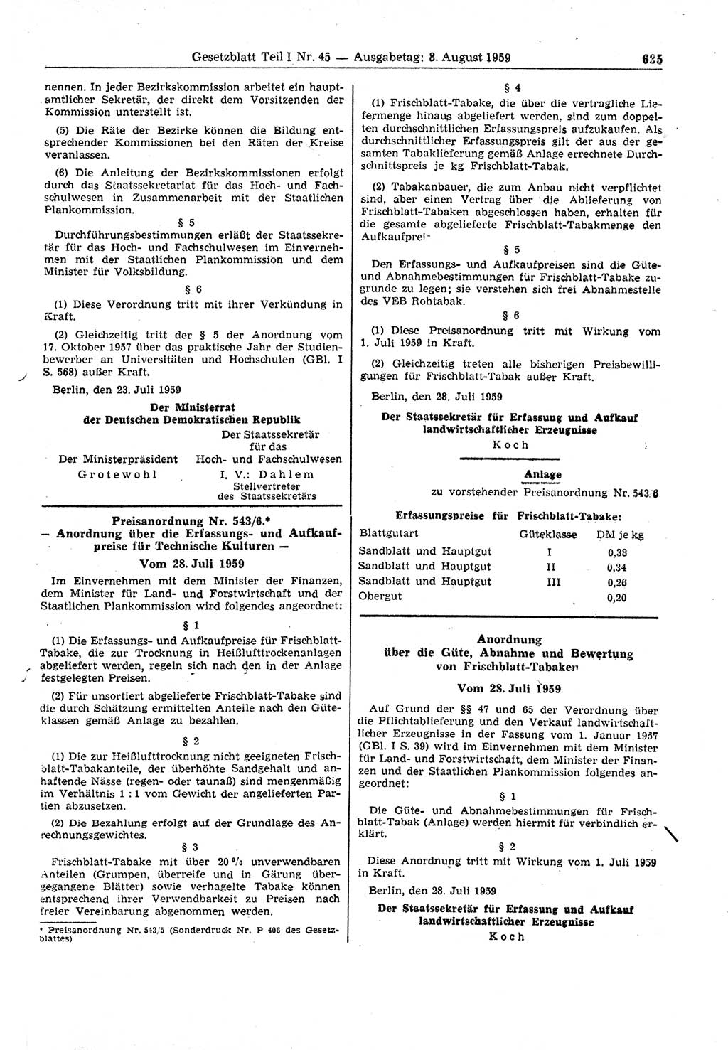 Gesetzblatt (GBl.) der Deutschen Demokratischen Republik (DDR) Teil Ⅰ 1959, Seite 635 (GBl. DDR Ⅰ 1959, S. 635)