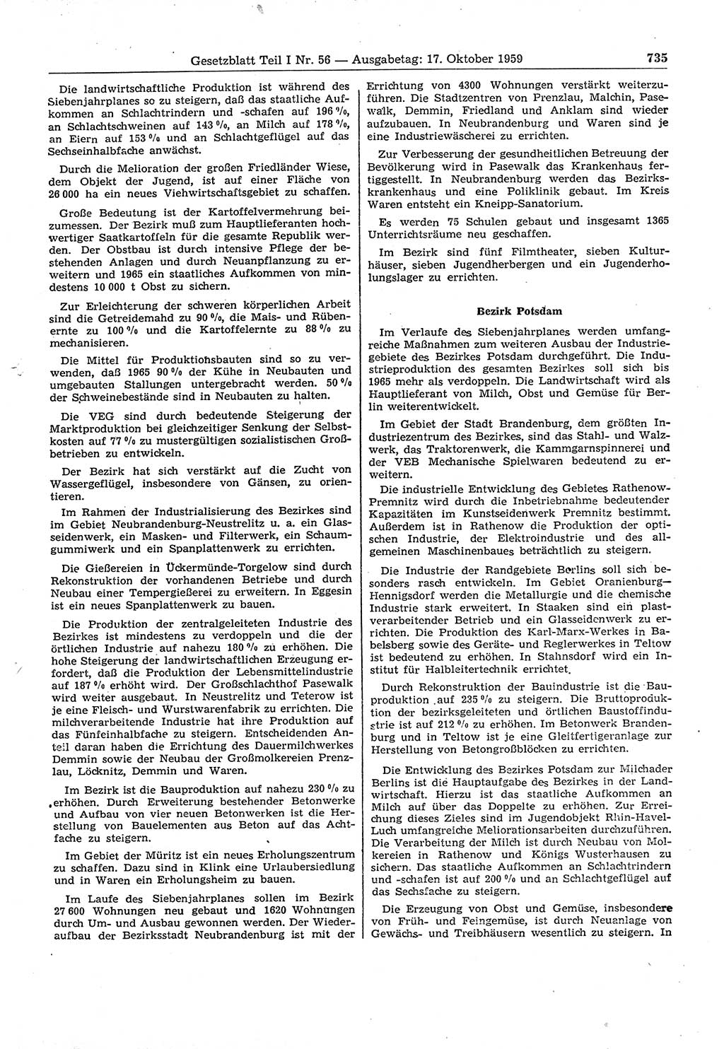 Gesetzblatt (GBl.) der Deutschen Demokratischen Republik (DDR) Teil Ⅰ 1959, Seite 735 (GBl. DDR Ⅰ 1959, S. 735)
