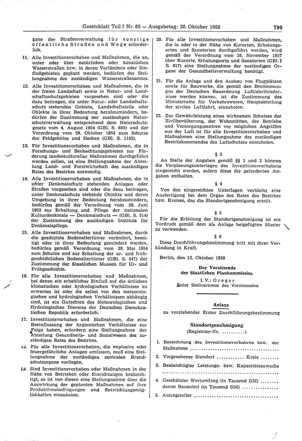 Gesetzblatt (GBl.) der Deutschen Demokratischen Republik (DDR) Teil Ⅰ 1959, Seite 799 (GBl. DDR Ⅰ 1959, S. 799)