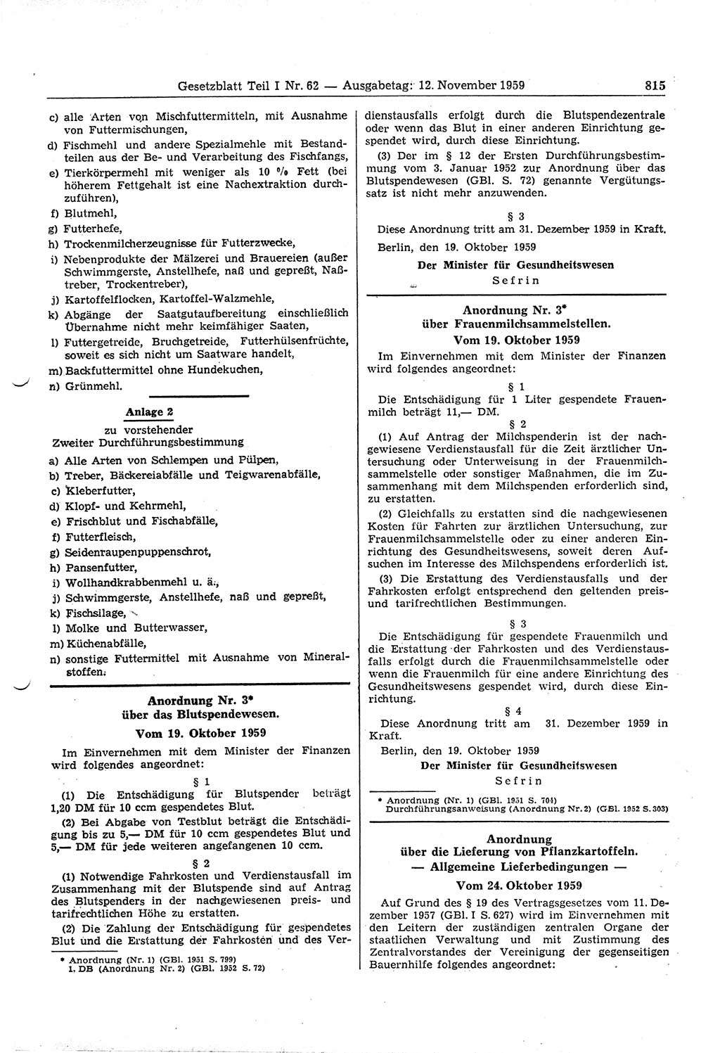 Gesetzblatt (GBl.) der Deutschen Demokratischen Republik (DDR) Teil Ⅰ 1959, Seite 815 (GBl. DDR Ⅰ 1959, S. 815)