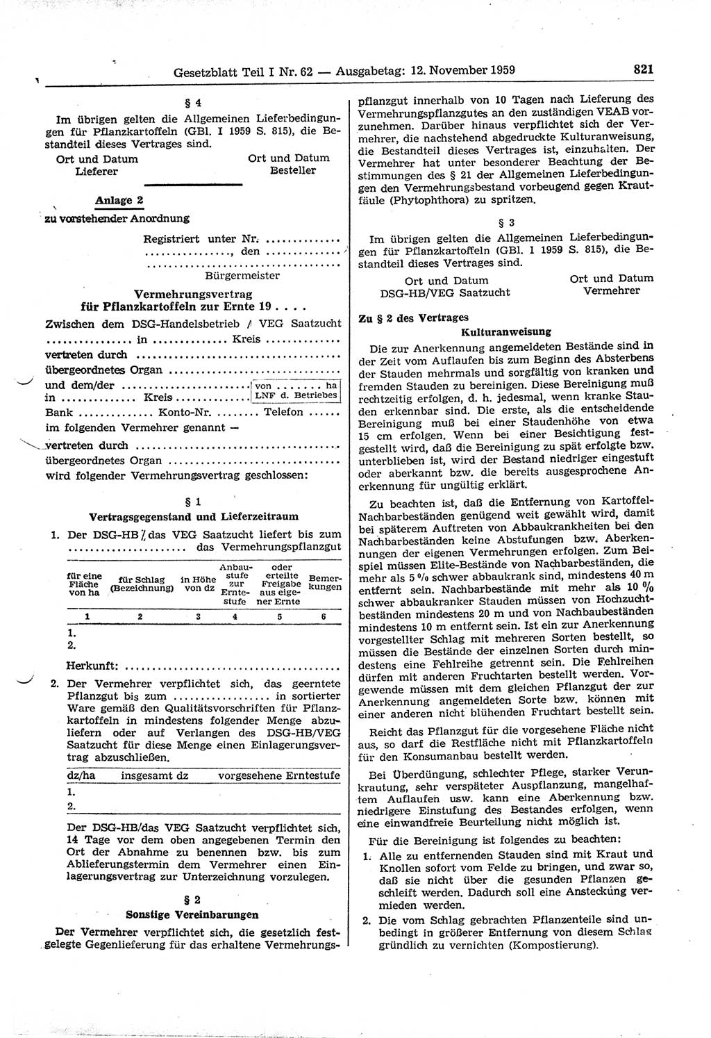 Gesetzblatt (GBl.) der Deutschen Demokratischen Republik (DDR) Teil Ⅰ 1959, Seite 821 (GBl. DDR Ⅰ 1959, S. 821)