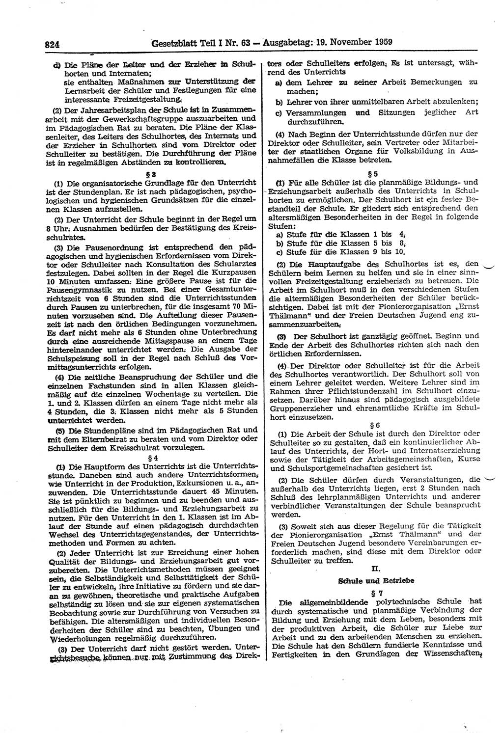 Gesetzblatt (GBl.) der Deutschen Demokratischen Republik (DDR) Teil Ⅰ 1959, Seite 824 (GBl. DDR Ⅰ 1959, S. 824)