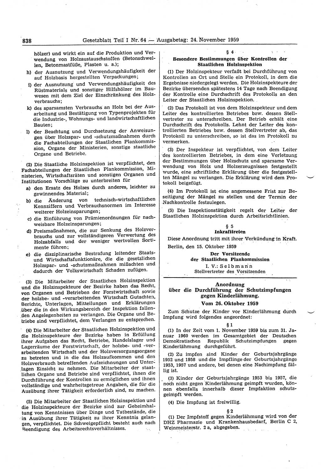 Gesetzblatt (GBl.) der Deutschen Demokratischen Republik (DDR) Teil Ⅰ 1959, Seite 838 (GBl. DDR Ⅰ 1959, S. 838)