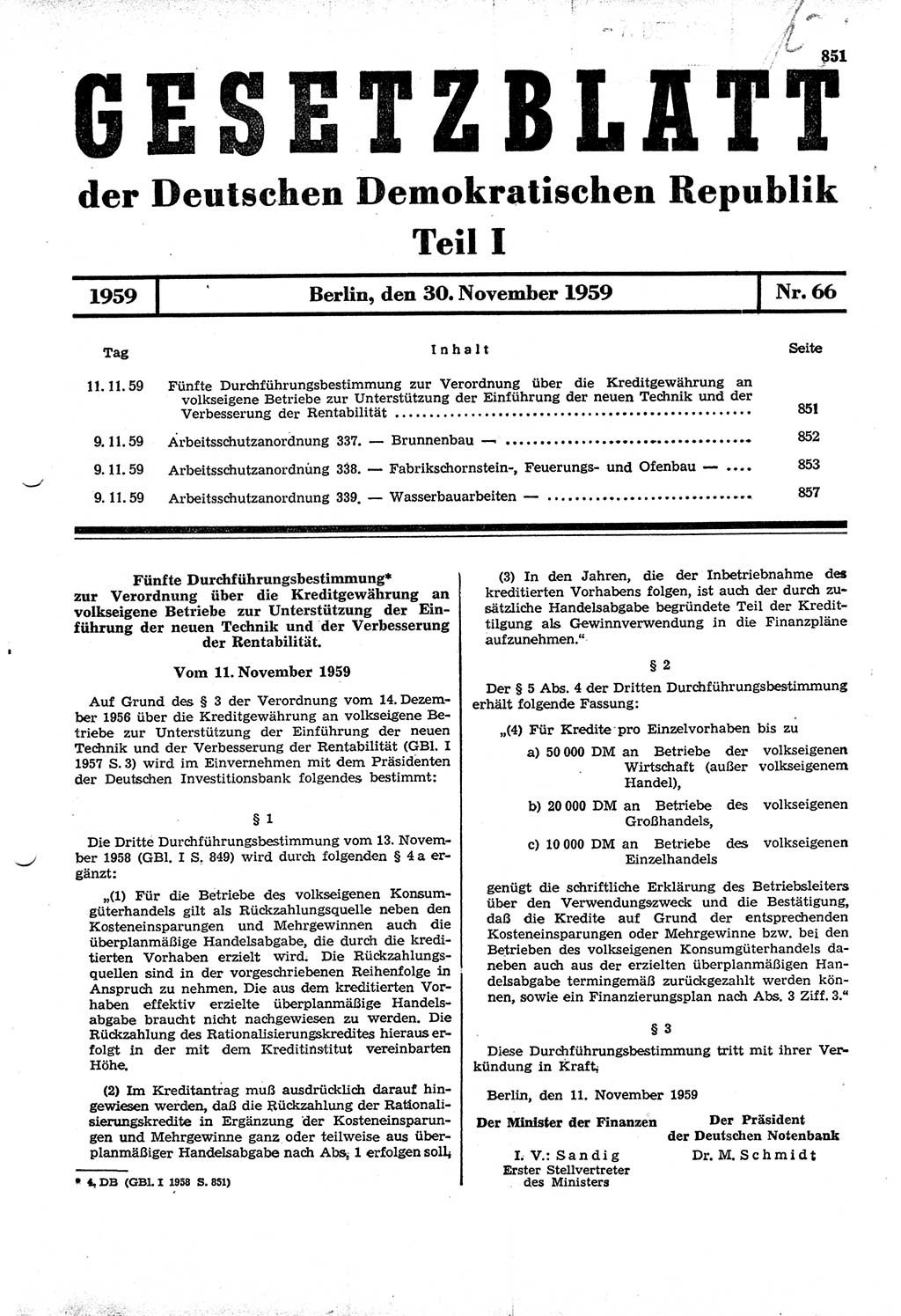 Gesetzblatt (GBl.) der Deutschen Demokratischen Republik (DDR) Teil Ⅰ 1959, Seite 851 (GBl. DDR Ⅰ 1959, S. 851)