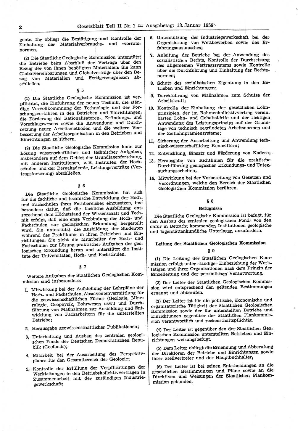 Gesetzblatt (GBl.) der Deutschen Demokratischen Republik (DDR) Teil ⅠⅠ 1959, Seite 2 (GBl. DDR ⅠⅠ 1959, S. 2)